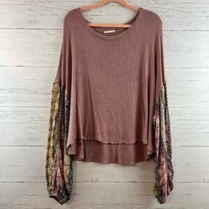 Altar’d State Blush Boho Printed Bishop Sleeve Top Size L